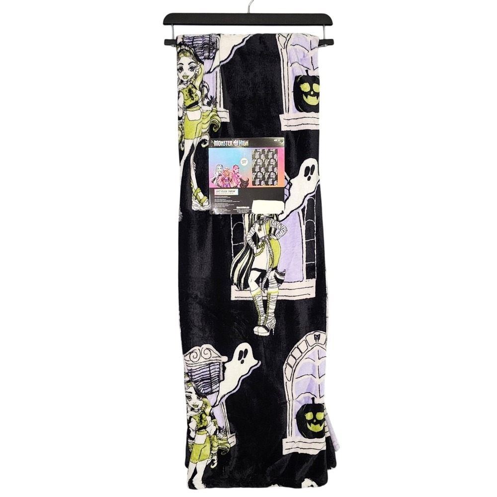 Monster High Throw Blanket 50x70 Black Purple Frankie Stein Goth Spooky Y2K